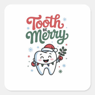 Tand Be Merry Tandläkare Jul Xmas Fyrkantigt Klistermärke
