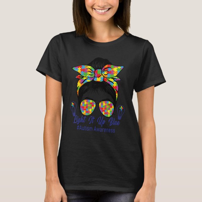 Tänd den blå Autism Acceptans Lampa Pussel Röra T Shirt (Framsida)