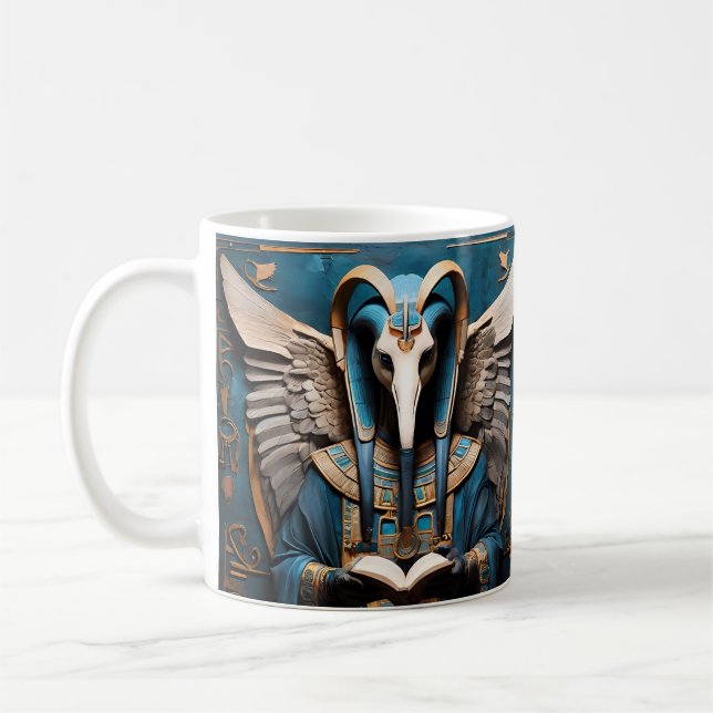 Tand, den gamla egyptiska visdomens gud, skriva kaffemugg (Vänster)
