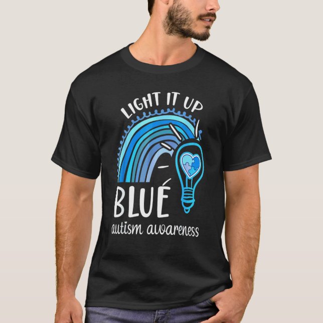 Tänd det blått Pussel Regnbåge Autism Acceptans T Shirt (Framsida)
