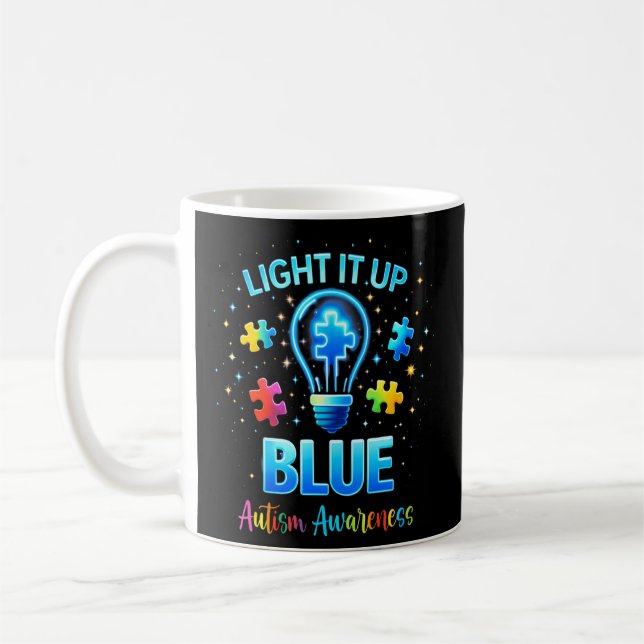Tänd Det Upp Blått Autistisk Autism Medvetenhet Kaffemugg (Vänster)