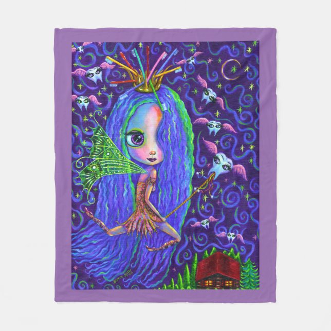 Tand Fairy with Toothbrush Krona & Flies Teeth Fleecefilt (Framsidan)