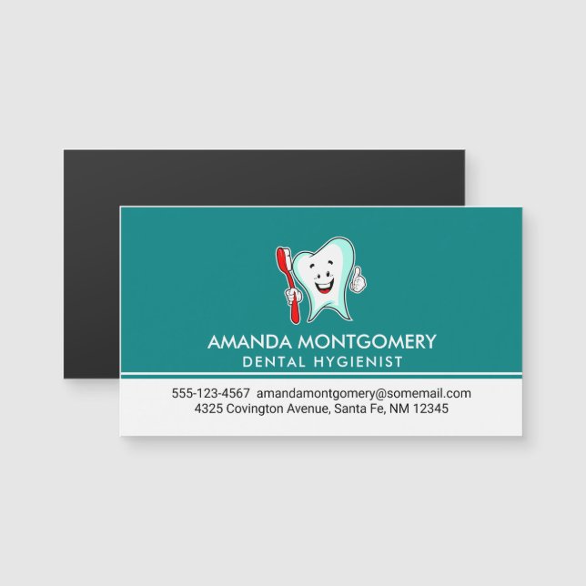 Tand för tandvård Lycklig med tandborste (Fram/baksida)