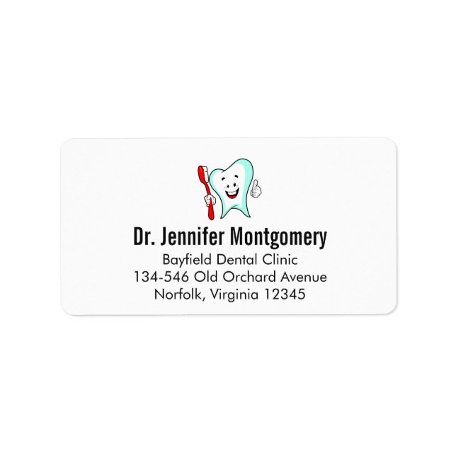 Tand för tandvård Lycklig med tandborste Adressetikett (Framsidan)