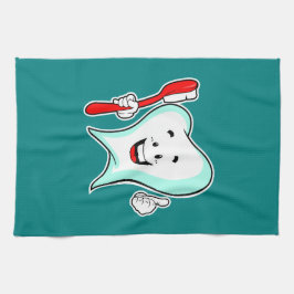 Tand för tandvård Lycklig med tandborste Kökshandduk