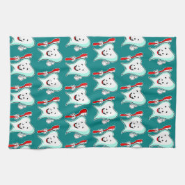 Tand för tandvård Lycklig med tandborste Mönster Kökshandduk