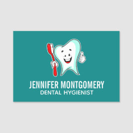 Tand för tandvård Lycklig med tandborste Namnbricka