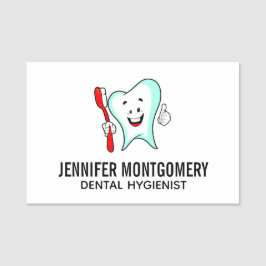 Tand för tandvård Lycklig med tandborste Namnbricka