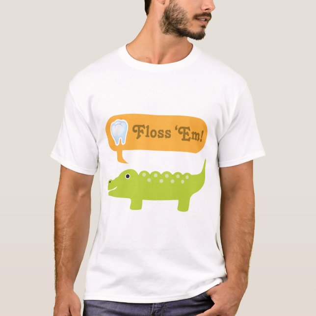 Tand- hygien för gullig alligatorFloss Tee Shirt (Framsida)
