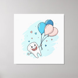 Tand med glatt Tecknad med ballonger - tandhälsa Canvastryck