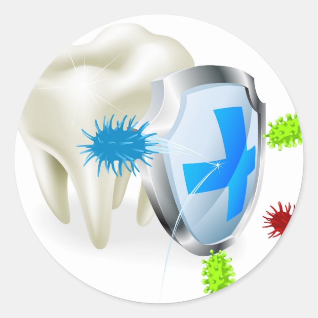 Tand- och skölbegrepp runt klistermärke (Framsida)