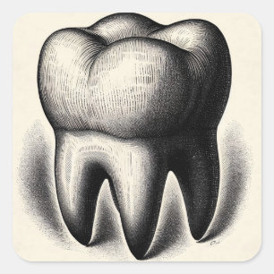 Tand Vintage Molar Etching Fyrkantigt Klistermärke
