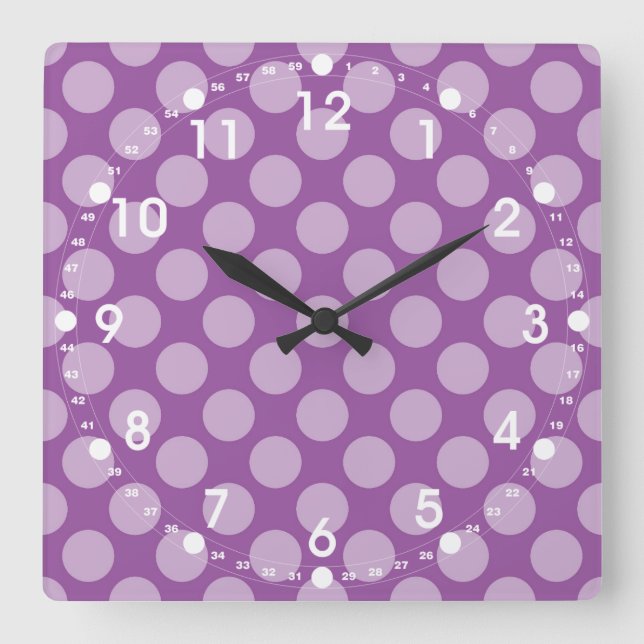 Tända flickaktigt - purpurfärgad polka dots på fyrkantig klocka (Framsida)
