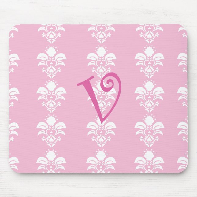 Tända - rosa Mousepad vitdamast "v ", Musmatta (Framsidan)