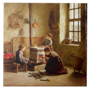 Tända ugnen, 1886 (olja på panel) kakelplatta