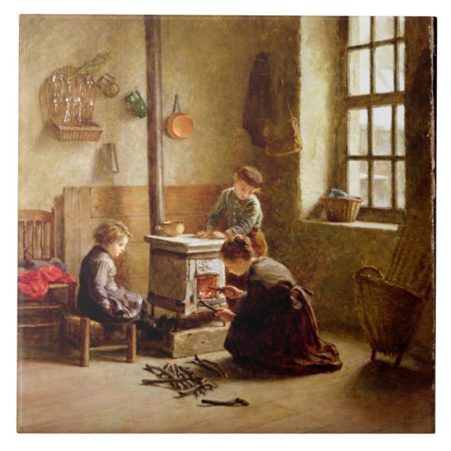 Tända ugnen, 1886 (olja på panel) kakelplatta (Framsidan)