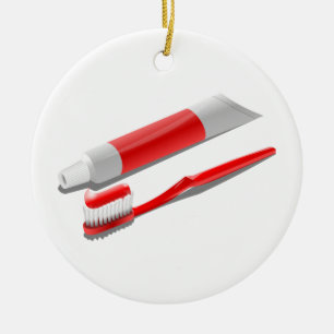 Tandborst och tandkräm julgransprydnad keramik