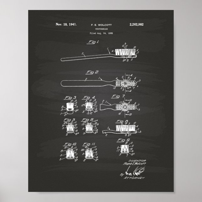 Tandborste 1941 Patent Art Chalkboard Poster (Framsidan)