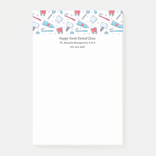 Tanddinst och Verktyg-Mönster-tandläkare Post-it Block (Framsida)