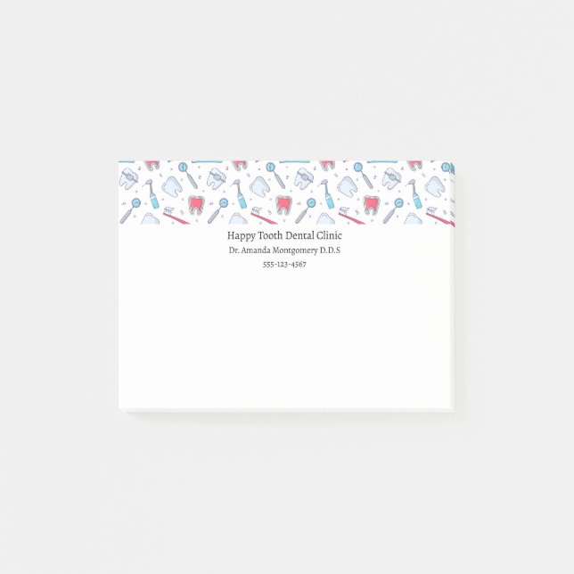 Tanddinst och Verktyg-Mönster-tandläkare Post-it Block (Framsida)