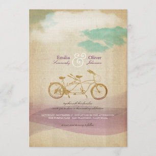 Tandem Bicycle 2 Vattenfärgad Vintage Rustic Bröll Inbjudningar
