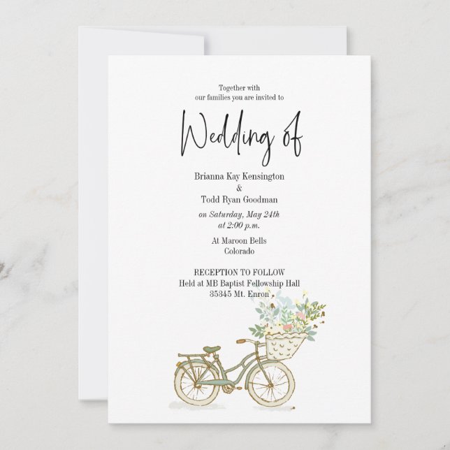 Tandem Bicycle Avslappnad Wedding Inbjudan om foto (Framsida)