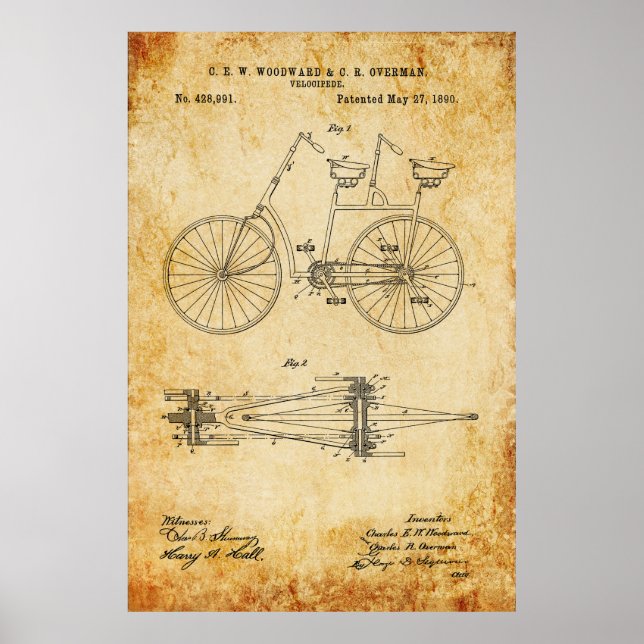 Tandem Bicycle Blueprint Poster (Framsidan)