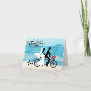 Tandem Bicycle Bride och Groom Bröllop Tack Kort