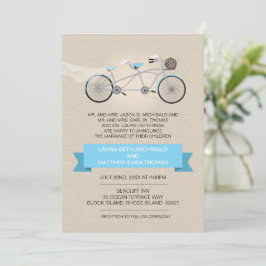 Tandem Bicycle Bröllop Faux Linen Inbjudningar