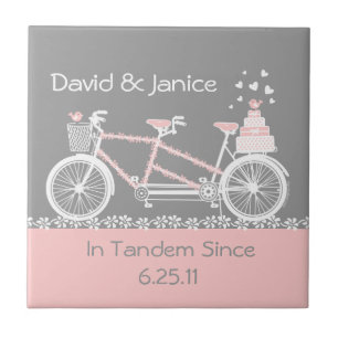 Tandem Bicycle Bröllop Tile Trivet Kakelplatta