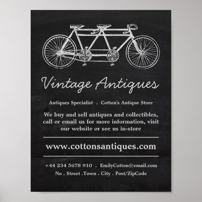 Tandem Bicycle & Chalkboard, Antique Dealer, Store Poster (Framsidan)