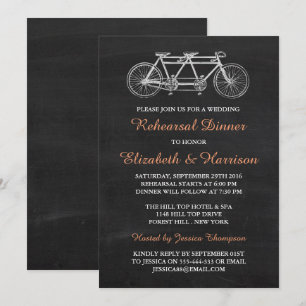 Tandem Bicycle Chalkboard Bröllop Rehearsal Middag Inbjudningar
