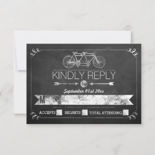 Tandem Bicycle Chalkboard Typography Bröllop OSA Kort
