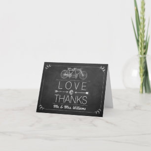 Tandem Bicycle Chalkboard Typography Bröllop Tack Kort
