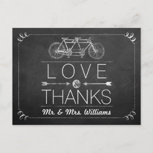 Tandem Bicycle Chalkboard Typography Bröllop Vykort