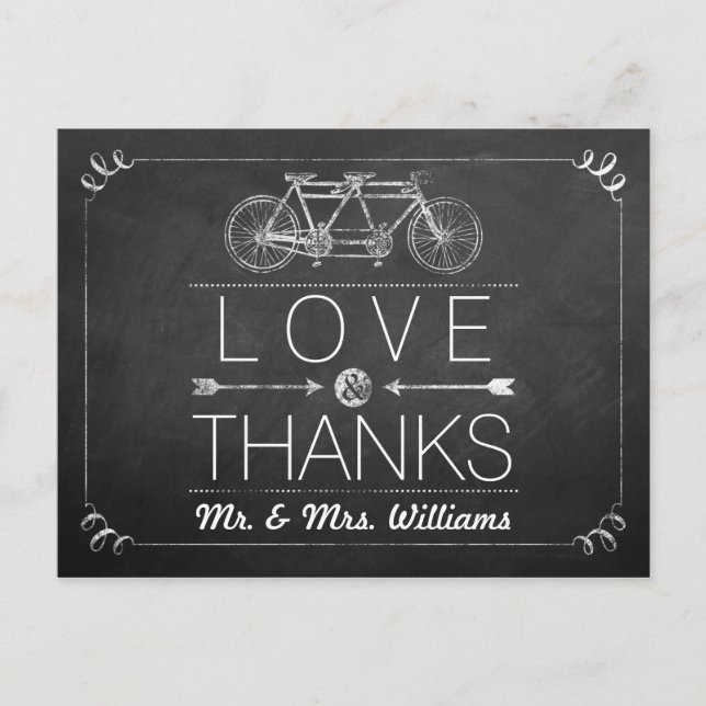 Tandem Bicycle Chalkboard Typography Bröllop Vykort (Framsida)
