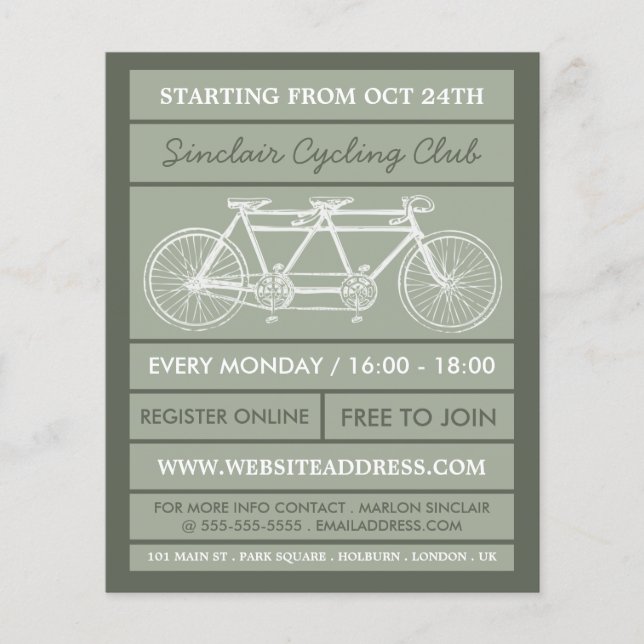 Tandem Bicycle, Cycling Klubb Advertising Flyer (Framsidan)
