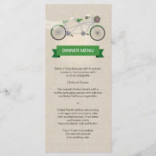 Tandem Bicycle Grönt Bröllop Menu Faux Linen Meny