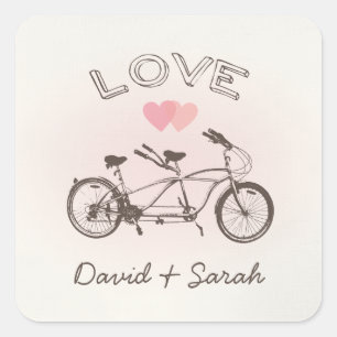 Tandem Bicycle Kärlek Sticker Fyrkantigt Klistermärke