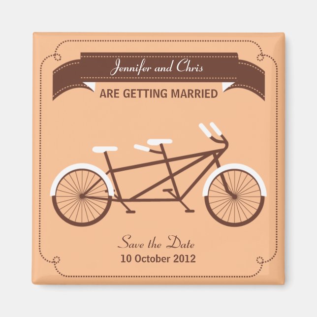 Tandem Bicycle Modern Beige Spara datum Magnet (Framsidan)