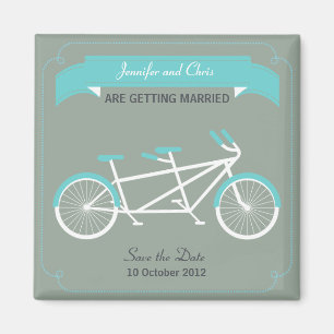 Tandem Bicycle Modern Bröllop Grått Spara datum Magnet