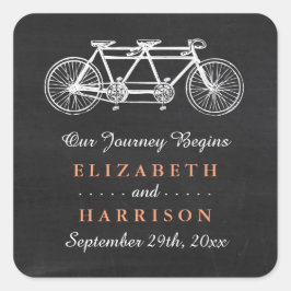 Tandem Bicycle on Chalkboard bröllopsförmån Fyrkantigt Klistermärke