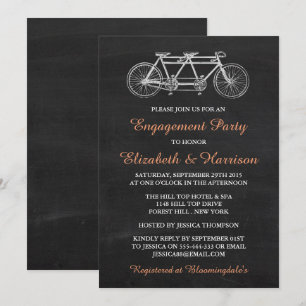 Tandem Bicycle on Chalkboard Enagement Party Inbjudningar