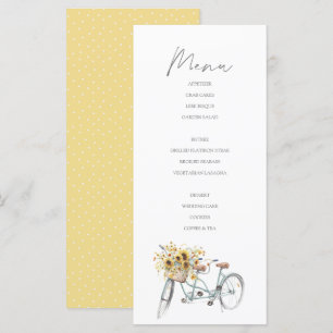 Tandem Bicycle Rustic Solros Watercolor Bröllop Meny