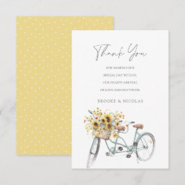 Tandem Bicycle Rustic Solros Watercolor Bröllop Tack Kort