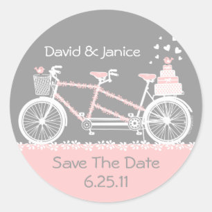 Tandem Bicycle Save Date-etiketten Runt Klistermärke