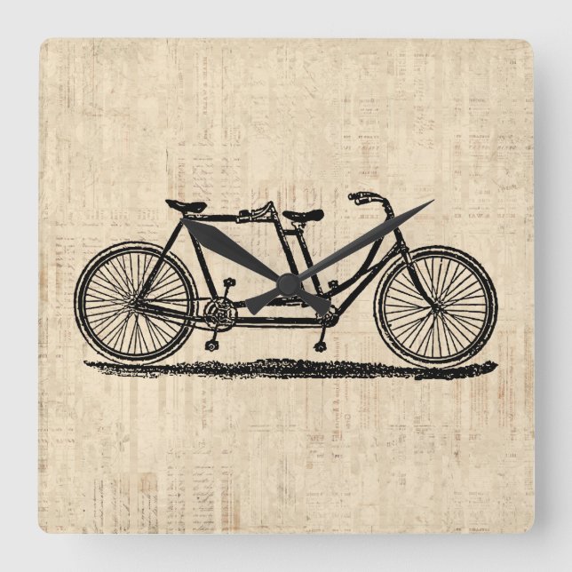 Tandem Bicycle Two Person Bicycle Antique Bike Fyrkantig Klocka (Framsida)