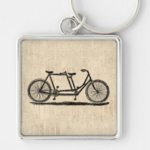 Tandem Bicycle Two Person Bicycle Antique Bike Fyrkantig Silverfärgad Nyckelring