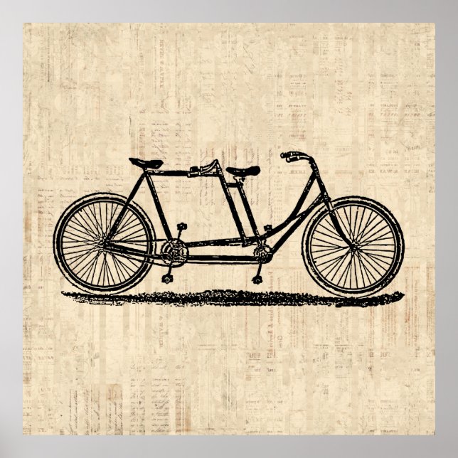 Tandem Bicycle Two Person Bicycle Antique Bike Poster (Framsidan)