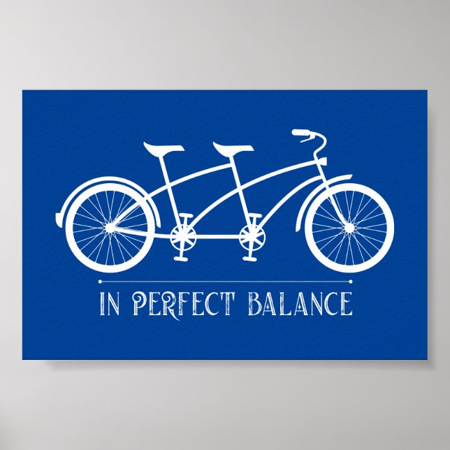 Tandem bike in Perfekt Balance Blue White Poster (Framsidan)